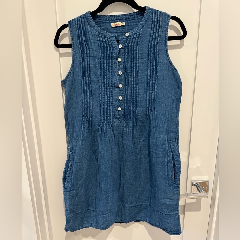 Faherty Isha Basketweave Dress Sleeveless 100% Linen Indigo Blue Womens S U bin - Picture 14 of 15